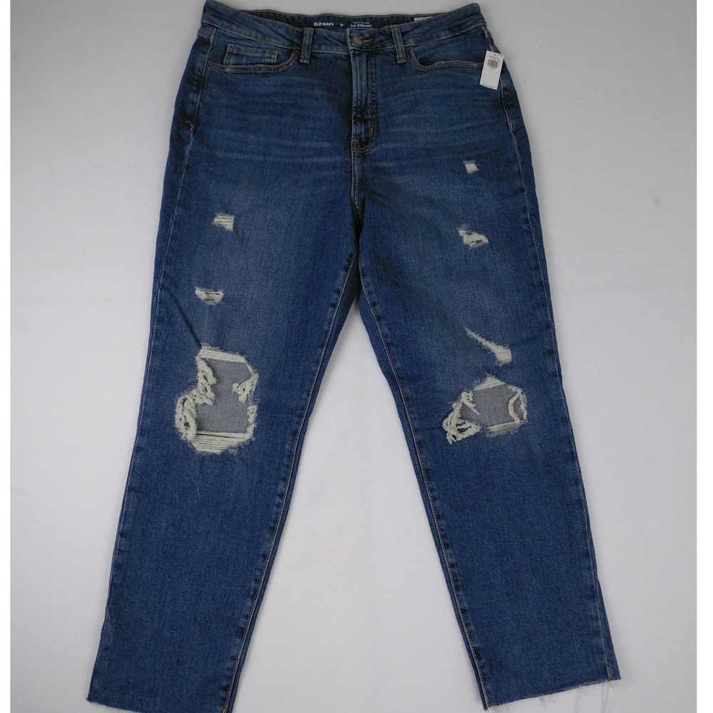 NEW Old Navy Womens Jeans Size‎ 14 Medium Wash Distressed Straight Leg Denim